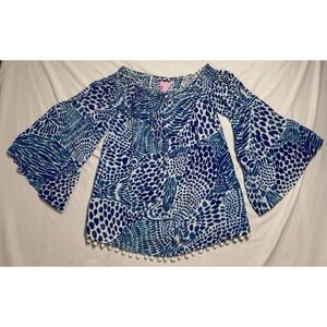 Lilly Pulitzer Nita Off The Shoulder Blue Blouse Womens‎ Size Small Preppy